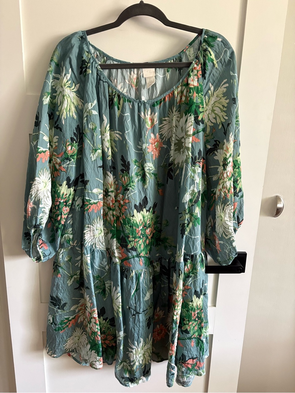 H&M Dusty Teal Floral Tiered Dress